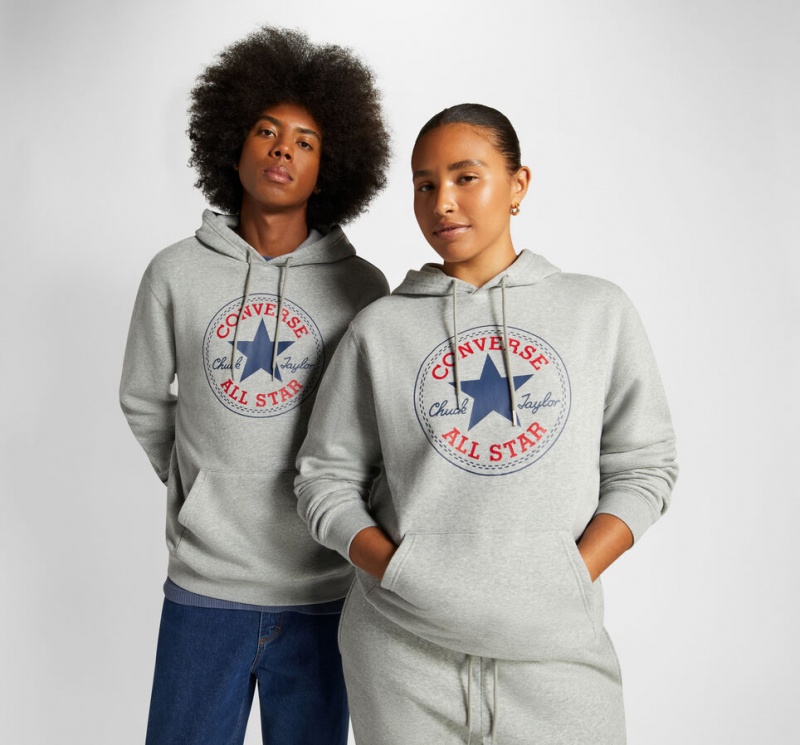 Converse Converse Go-To All Star Patch Standard-Fit Fleece Pullover Hoodie γκρι | VLDPEO-198