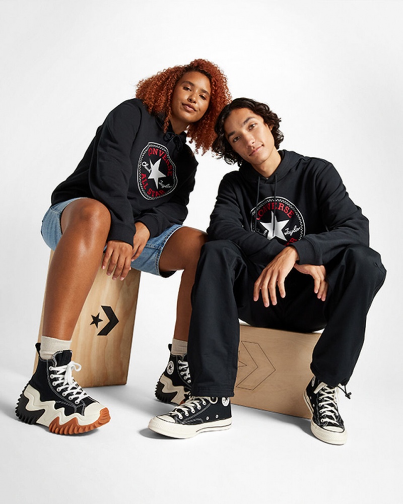 Converse Converse Go-To All Star Patch Standard-Fit Fleece Pullover Hoodie μαυρα | OTXNSK-061