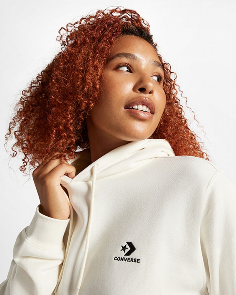 Converse Converse Go-To Embroidered Star Chevron Standard-Fit Fleece Hoodie Egret | VUCHSP-712