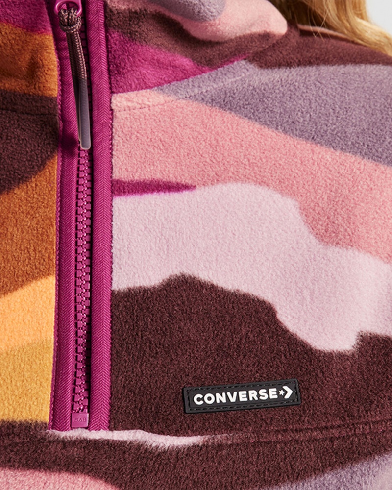 Converse Counter Climate Polar Fleece Abstract Half-Zip Popover Phantom Violet Multi | PRVKZW-892