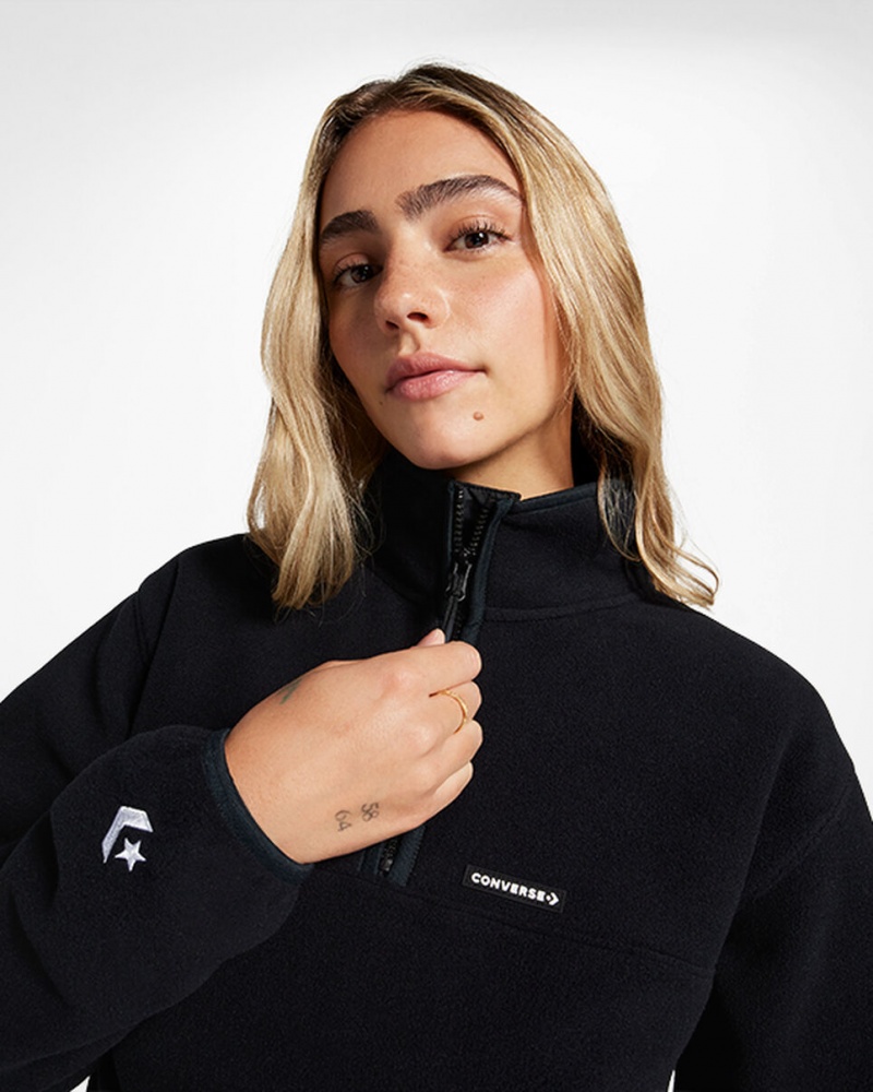 Converse Counter Climate Polar Fleece Half-Zip Popover μαυρα | MAILTF-294