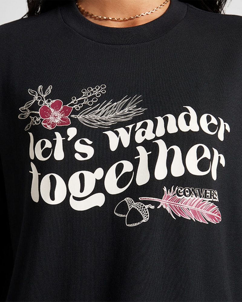 Converse Let's Wander Together Long Sleeve T-Shirt μαυρα | UKGAXE-219