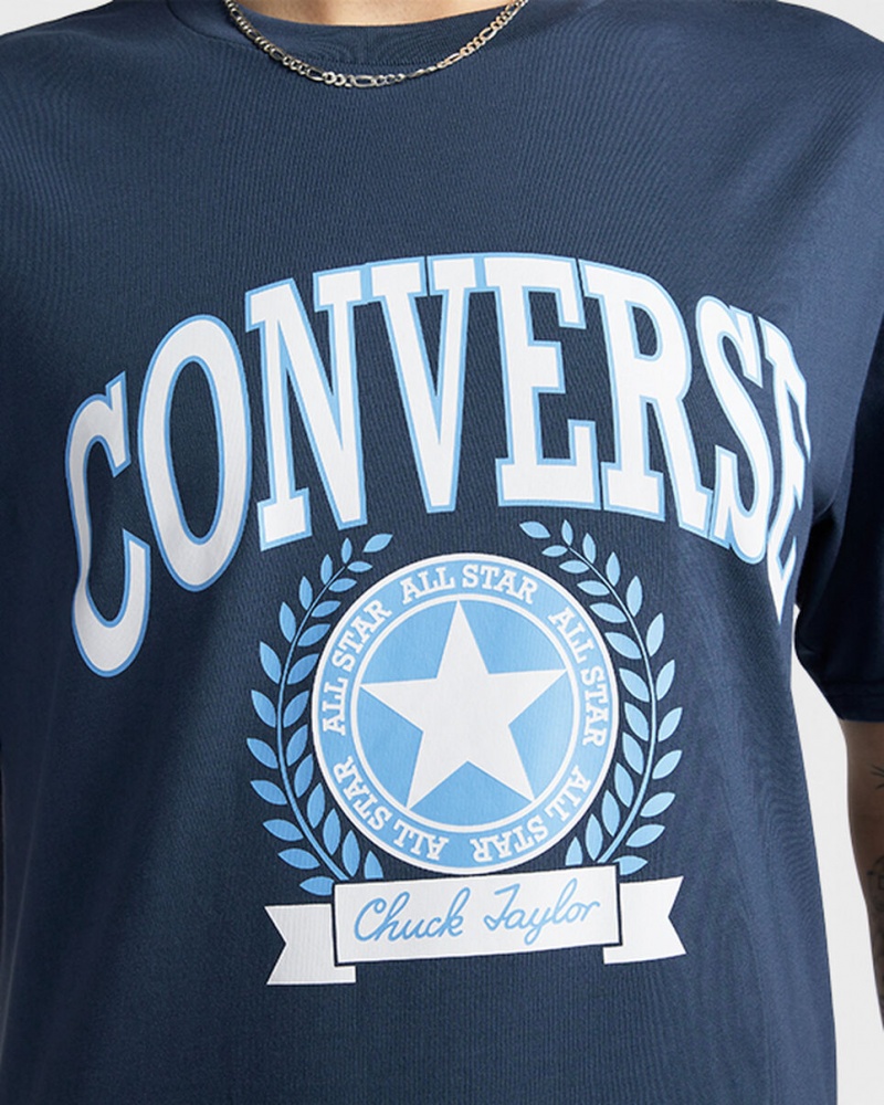 Converse Retro Collegiate σταμπεσ T-Shirt σκουρο μπλε | ARWMZC-284