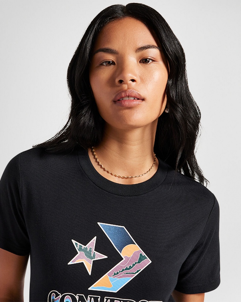 Converse Star Chevron Mountain σταμπεσ T-Shirt μαυρα | FOAJBI-675